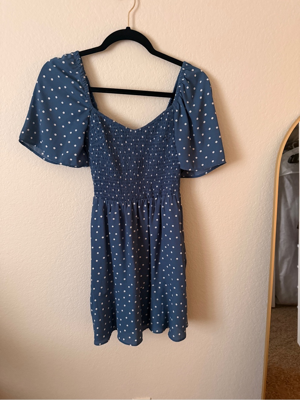 Abercrombie & Fitch Blue Polka Dot Smocked Mini Dress